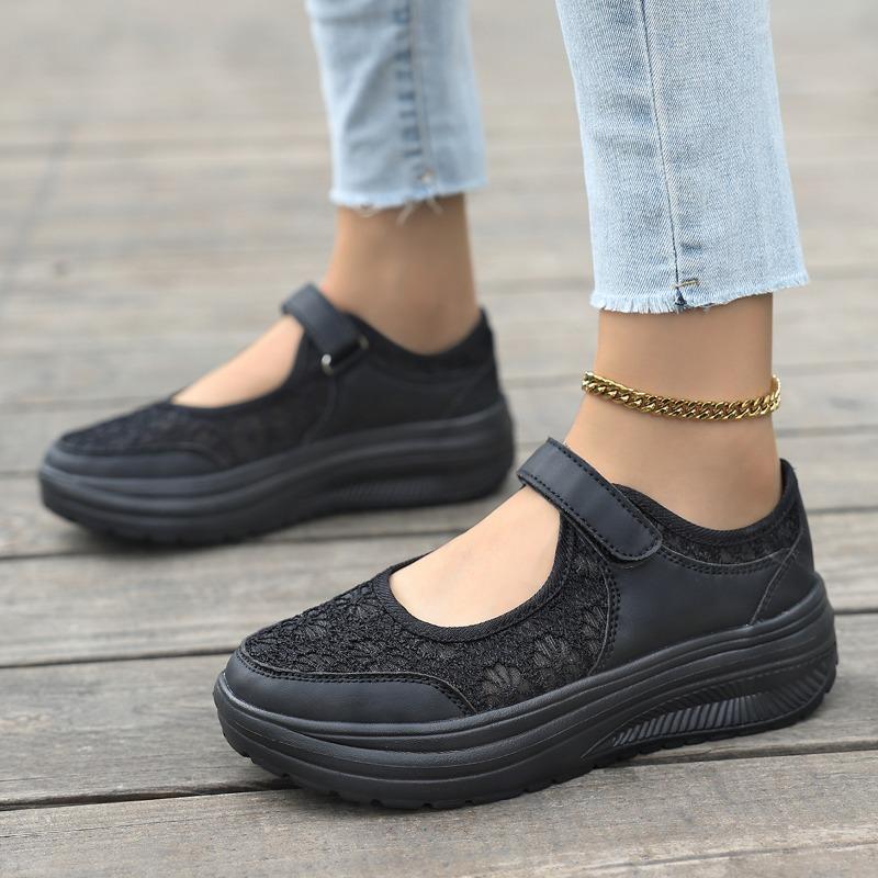 Hollow-out breathable dad sandals, women s summer new lace thick-soled height-increasing sneakers 36 чёрный