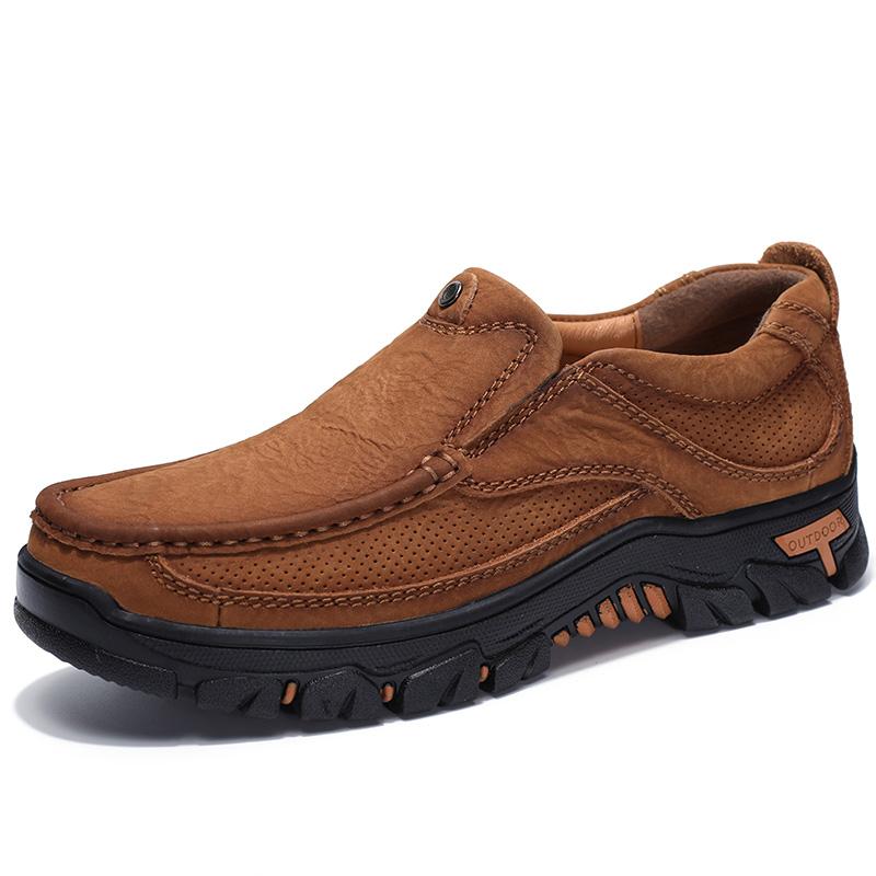 Fashion 2025New Men Slip On Casual Leather Walking Shoes Breathable Genuine Leather Lazy SneakersOutdoor Soft Sole Comfort Walking Shoes