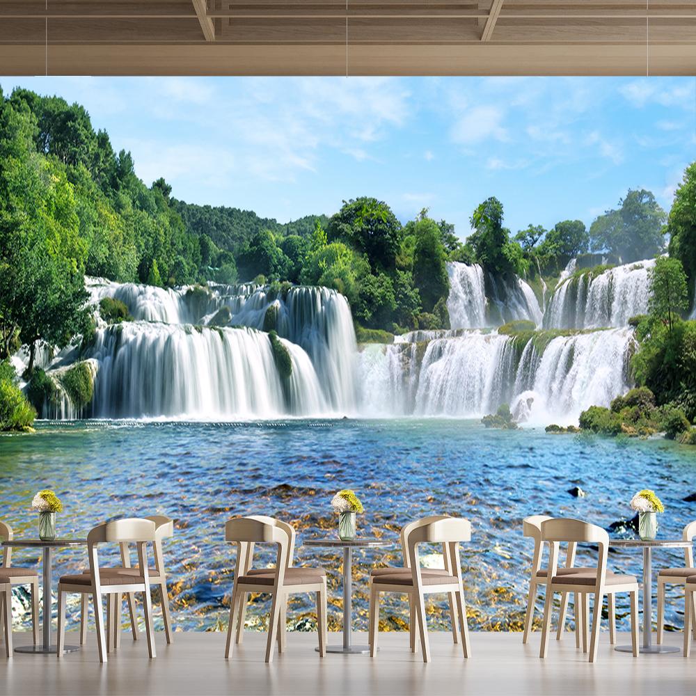 Wasserfall Wandbild Fließendes Wasser Große Tapete Modernes 3D Landschaftsmural Wohnzimmer Hintergrund Dekor Tapete