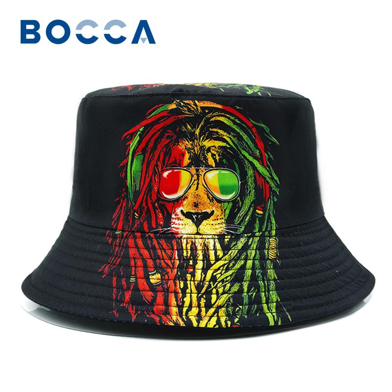 Bocca Rasta Lion Printing Bucket Hat Cartoon Pattern FisherUnisex Hats Double Sides Panama Cap Location Design Outdoor Hot Selling