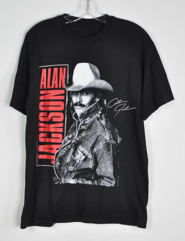 Винтаж Алан Джексон Звезда Кантри-музыки Хлопок Черный S-5XL Унисекс Рубашка Унисекс Футболка M