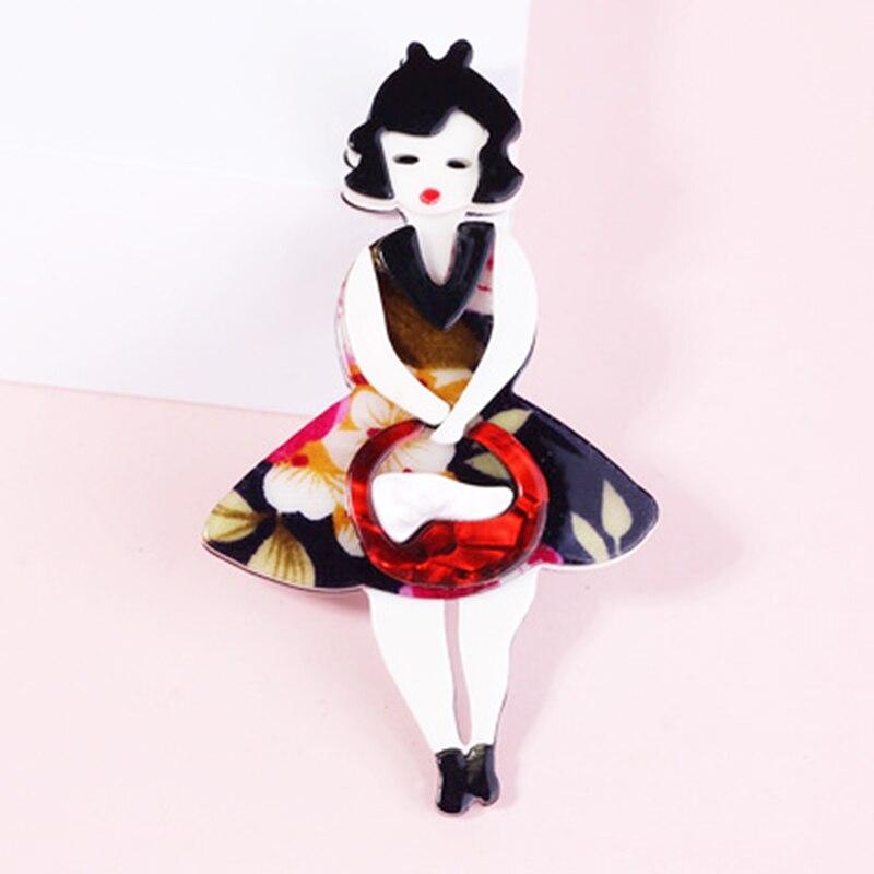 Blucome Fashion Acrylic Figure Broochfor Women Girls Coat  Hijab Pins