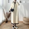 New long lazy v-neck loose knitted dress with coat and bottom sweater women's skirt