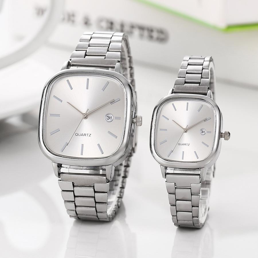 Steel Belt Watch Retro Silver Real Calendar Square Watch High-end Sense Men's and Women's Commuting Gold Brick Quartz Watch