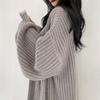 Women Knitted Cardigan Jacket V Neck Open Front Long Sleeve Solid Color Knit Sweater Coat Daily Wear