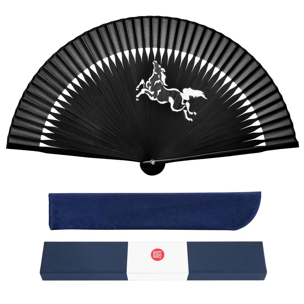 Ganve Folding Made in Horse Comes with Bag and Gift Silk Folding Folding Fan for Men and Perfect for Summer Day Fireworks Festival Yukata Kimono
