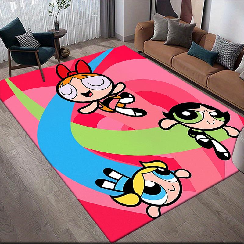 The Powerpuff Girls in different poses anti-slip floor mat, rectangular carpet for game room and living room