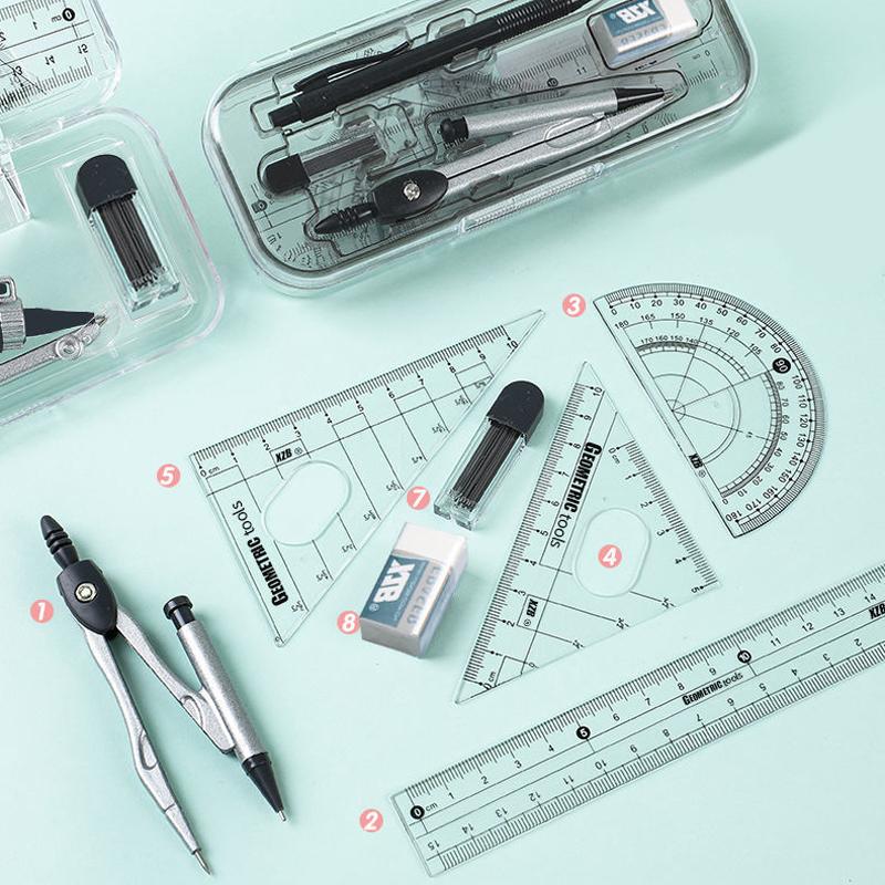 8 Piece Math Geometry Kit Sets Student Supplies Includes Rulers,protractor,for Drafting And Drawings