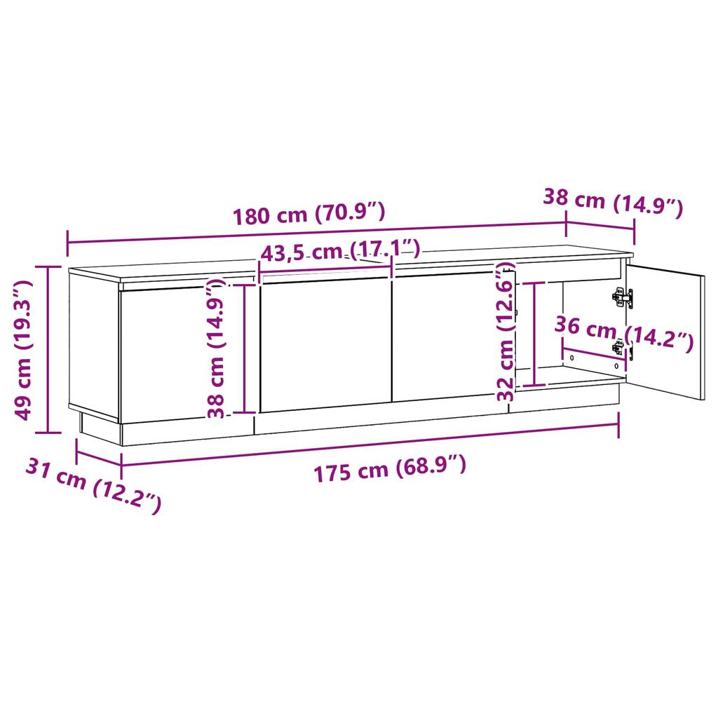 TV Cabinet in Sonoma Oak 180 x 38 x 49 cm Particleboard