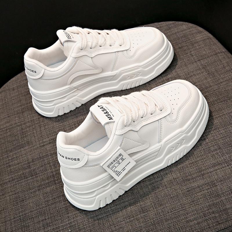 Leather Platform White Shoes Women's Shoes Spring New Heightening Board Shoes Versatile Casual Shoes Children's Sports Shoes