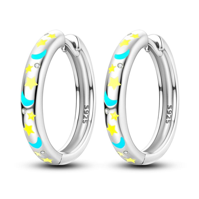 New 925 Silver Earrings Crystal Me Pave Circular U-shape Stars Hoop Earring For Women Making Jewelry Gift