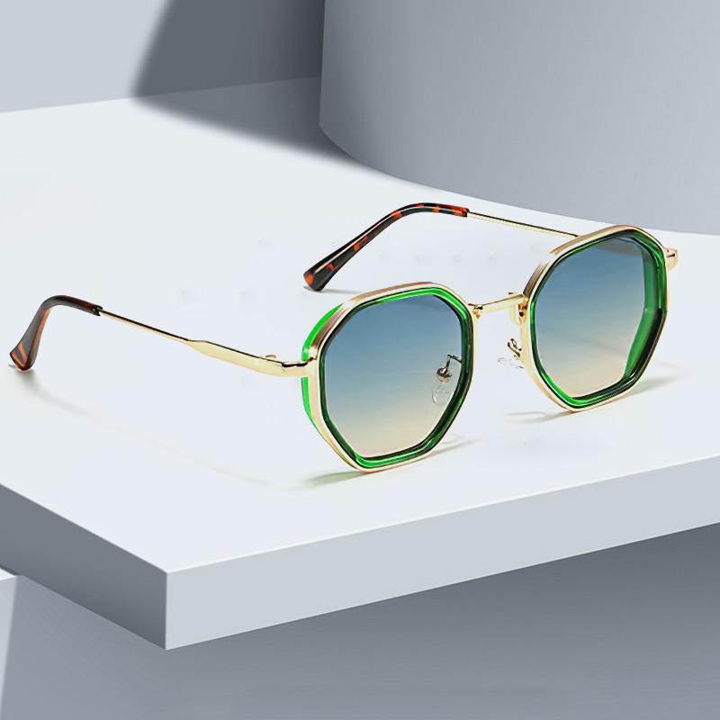 Vintage Sunglasses for Women Modern Octagonal Glasses Black Lenses Golden Edging Fashion Sun Glasses New in Trendy