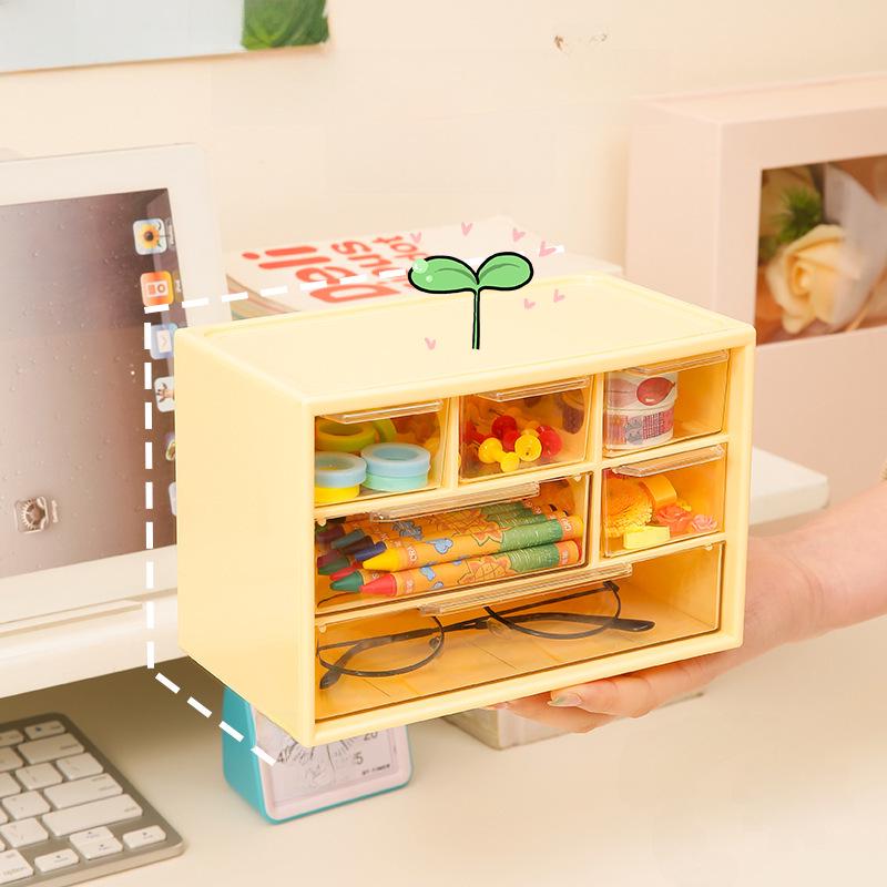 "Stylish Dustproof Storage Box – 6 Compartments for Dorm Desk, Stationery, Jewelry, and More"