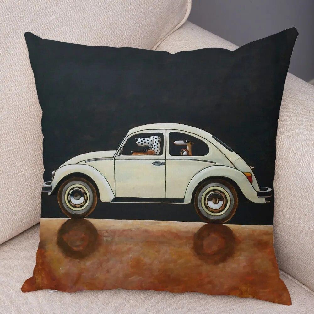 Decor pentru casă Husă de pernă cu desene animate colorate care conduce autobuzul câinelui drăguț animale de companie dalmați fată de pernă canapea decorare mașină acasă