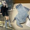 Foreign Trade Europe and the United States Pointed Fashion Single Shoes Women's Stiletto Denim Western Style High Heels Personalized Foot Fashion Sh