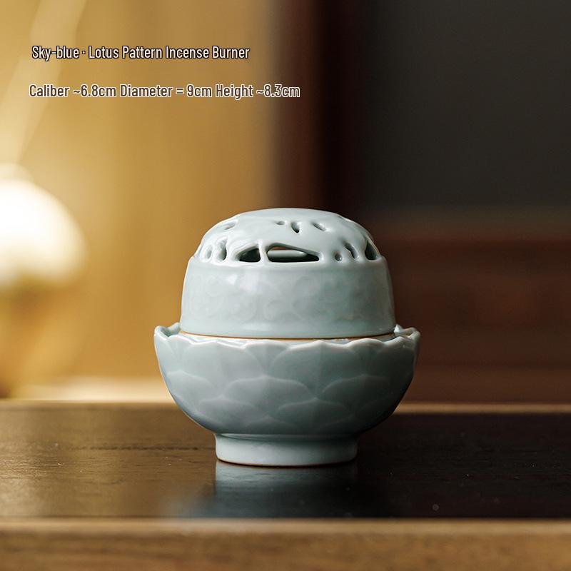 Sky Blue Lotus Incense Burner - Creative Chinese Indoor Diffuser for Sandalwood & Agarwood Sky Blue Lotus Pattern Incense Burner