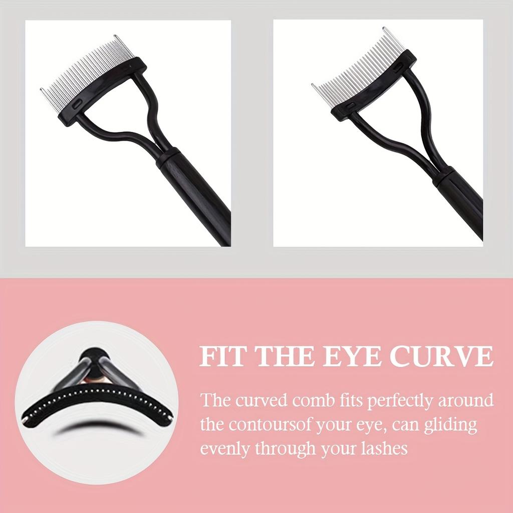 Stainless Steel Eyelash Comb & Eyebrow Brush Dense Teeth for False Lashes & Natural Brows Makeup Tool