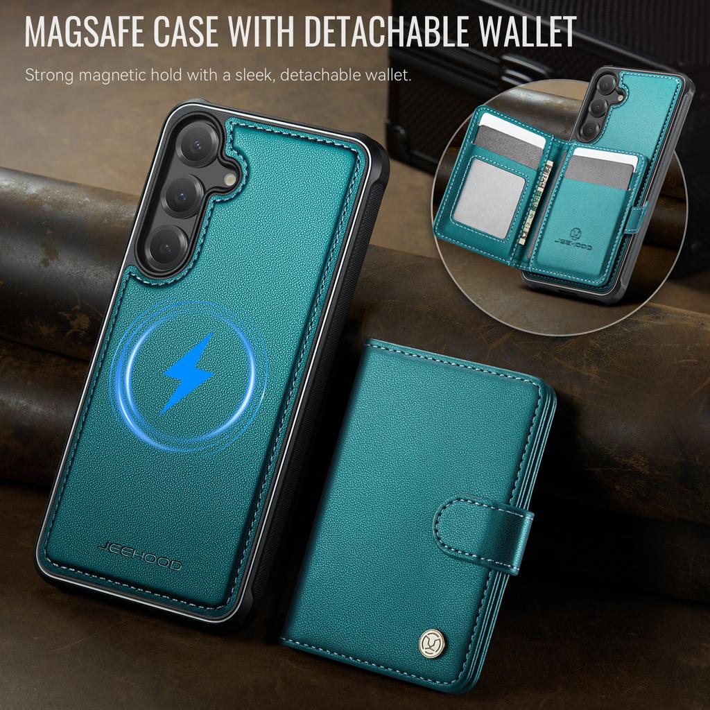 For Samsung Galaxy S25 FE Case JEEHOOD J09 RFID Blocking Card Holder Leather Back Phone Cover Magnetic Case