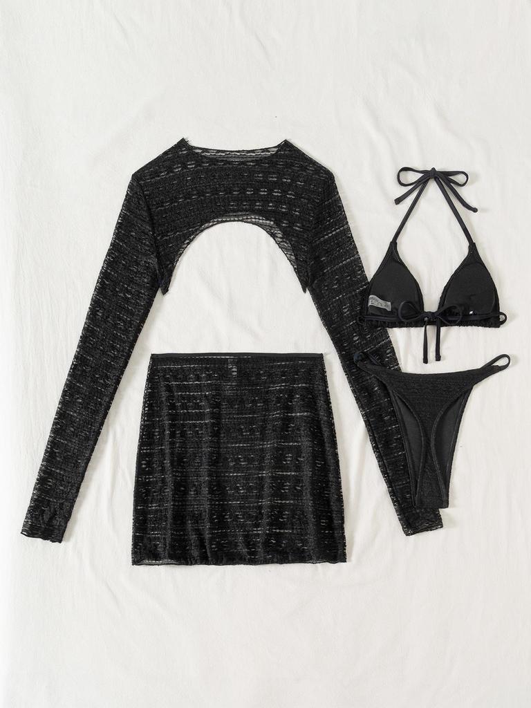 2025 Europäischer & Amerikanischer Sexy Hot Girl Vierteiliger Badeanzug Cover-Up Bikini Set