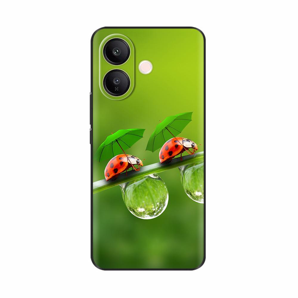For Vivo V60 Lite 4G Phone Case Flowers Patterns Soft Black Silicone Protective Shell Back Cover For Vivo V60 VivoV60 Lite Funda