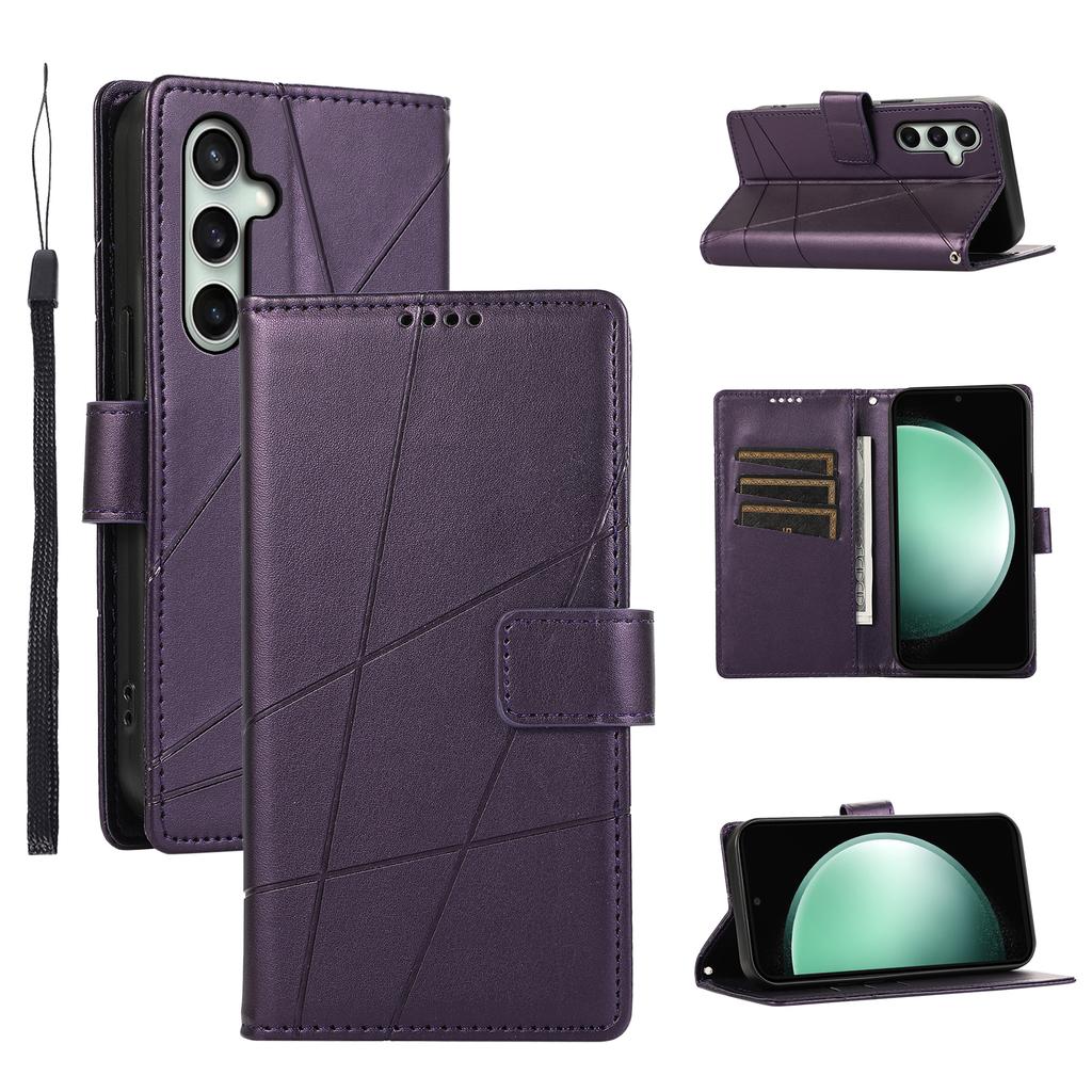 For Samsung Galaxy S25 FE Phone Case Line Imprint Leather Wallet Cover with Wrist Strap