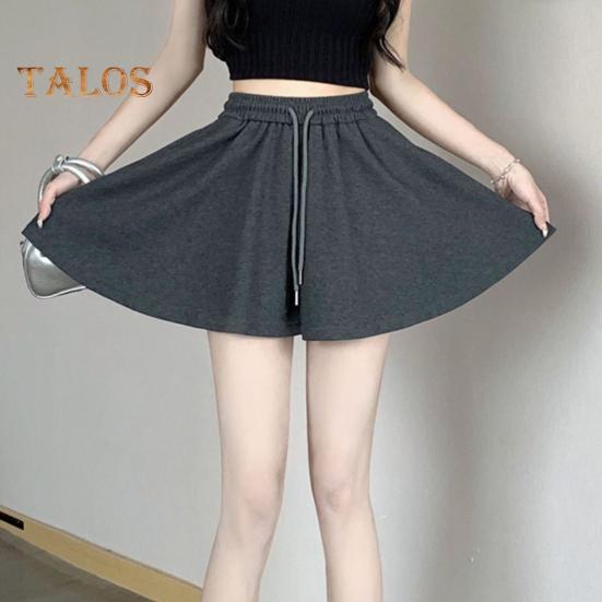 Women Summer Shorts Elastic High Waist Adjustable Drawstring Casual Shorts with Pockets Solid Color Wide Leg Shorts