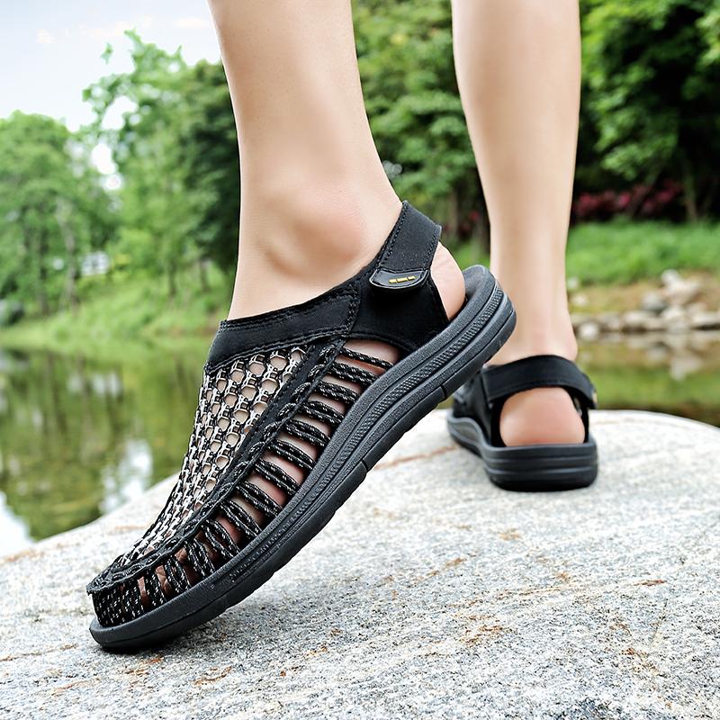All-match Half Drag Anti-slip Slippers Breathable Mens Casual Shoes New Mesh Cloth Men's Sandals Hot Sale Man Summer Footwear