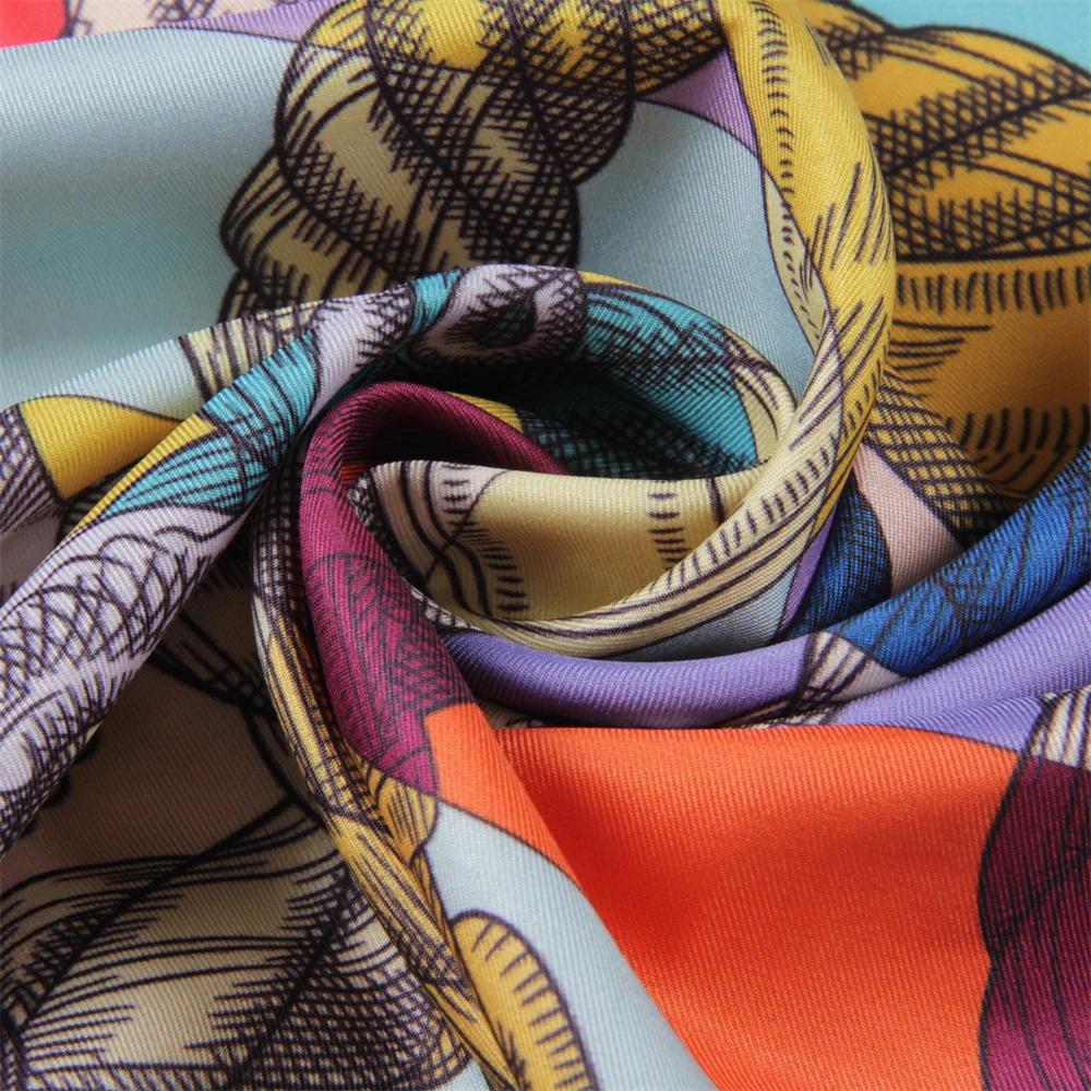 POBING Hand Rolled Twill Silk Scarf Women Toolbox Double Side Printed Square Scarves Wraps Echarpes Foulards Femme Hijab 53CM