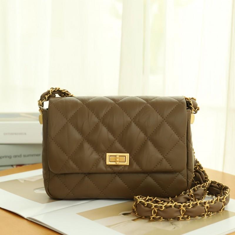 

Style Chain Women s Bag Casual High-end All-matching Genuine Leather Korean Diamond-check Single-shoulder Cross-body Length 21cm width 5cm height 15CM верблюд