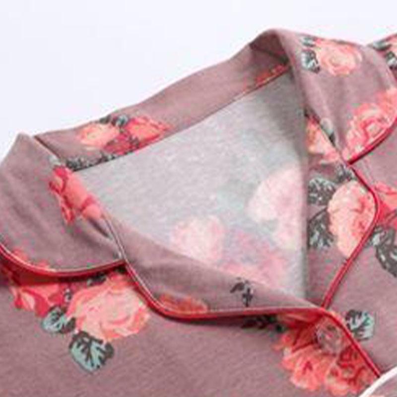 Pajama Women's Long Sleeved Cardigan Home Suit Set Crop Top & Shorts Suits Lady Sleepwear