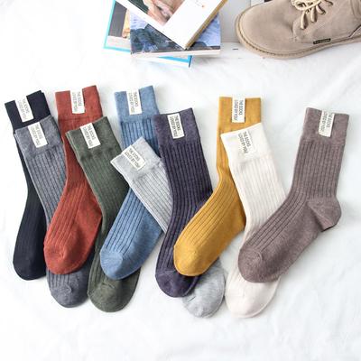 Solid Harajuku Vintage Streetwear Long Sock Fashion Cotton Knitted Women's Socks Japanese Style Crew Sock New Autumn Winter