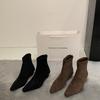 Sheepskin Version~ Spring and Autumn French Pointed Thin Boots Medium Heel Short Boots Women's Elastic Chelsea Boots Thick Heel Martin Boots