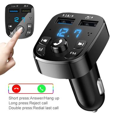 3.1A Hurtiglader for bil med Bluetooth 5.0 musikkspiller, doble USB-porter og håndfri FM-sender for bilradio