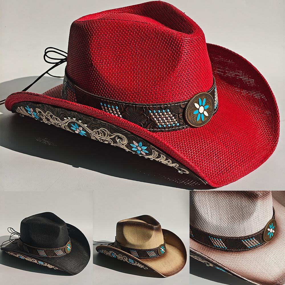 Freedom Outdoors Women's Embroidery Accessories Straw Cowboy Hat For And Men – Western Sun Hat For Country Concert Rodeo And Cowgirl Outfits 56-58Cm