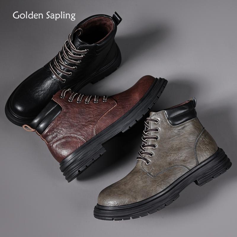 Golden Sapling Herrenstiefel 2025 Frühling Retro Mikrofaserleder Schuhe Dicke Sohle Herren Stiefelette Outdoor Britischer Stil Botas