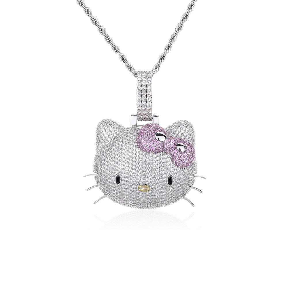 

New European and American hip-hop cat full of diamonds pendant cute men and women pink zircon personalized hip-hop necklace