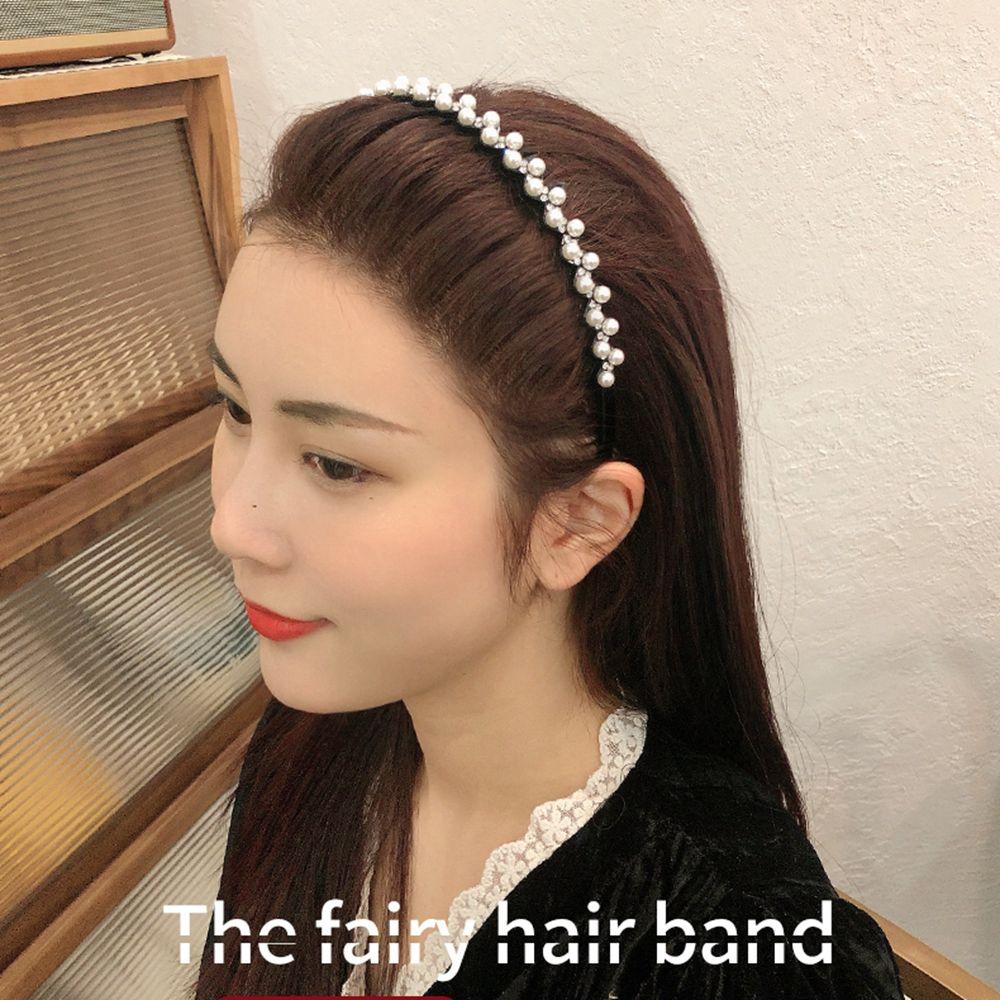 Wave Rhinestones with Gear Female Hairbands Korean Style Headwear Flower Hair Hoop Pearl Headband