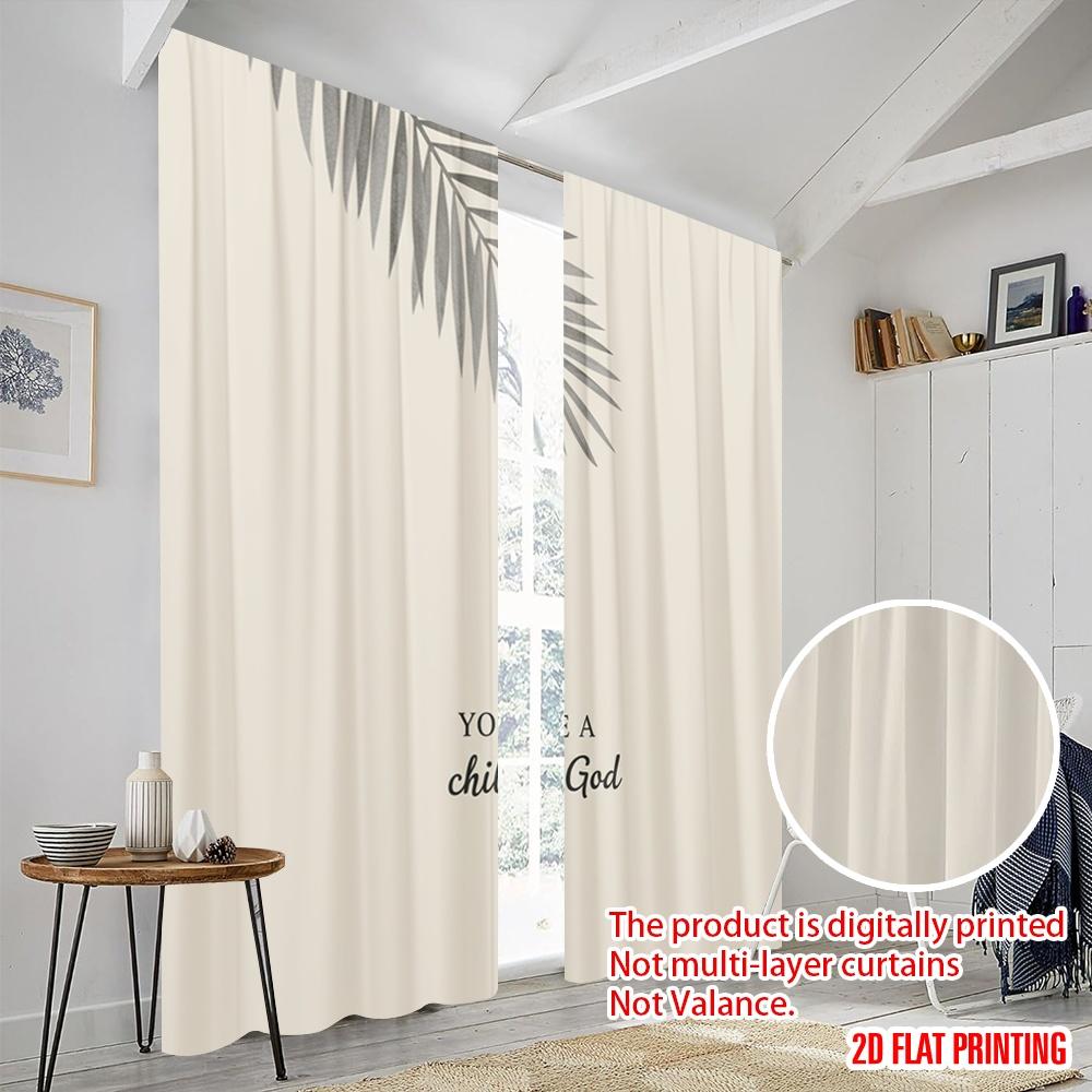 2pcs 2D Flat Printing Drapes Beautiful Leaf Child God 100% Polyester Fabric Without Electricity Festive Curtains for All
