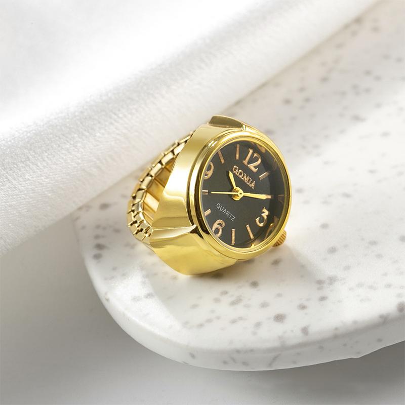 Kreative Punk-Zifferblatt-Quarzuhrenringe für Damen, Herren, Paare, Mini-elastisches Armband, Legierungs-Uhr, Fingerring, Schmuck