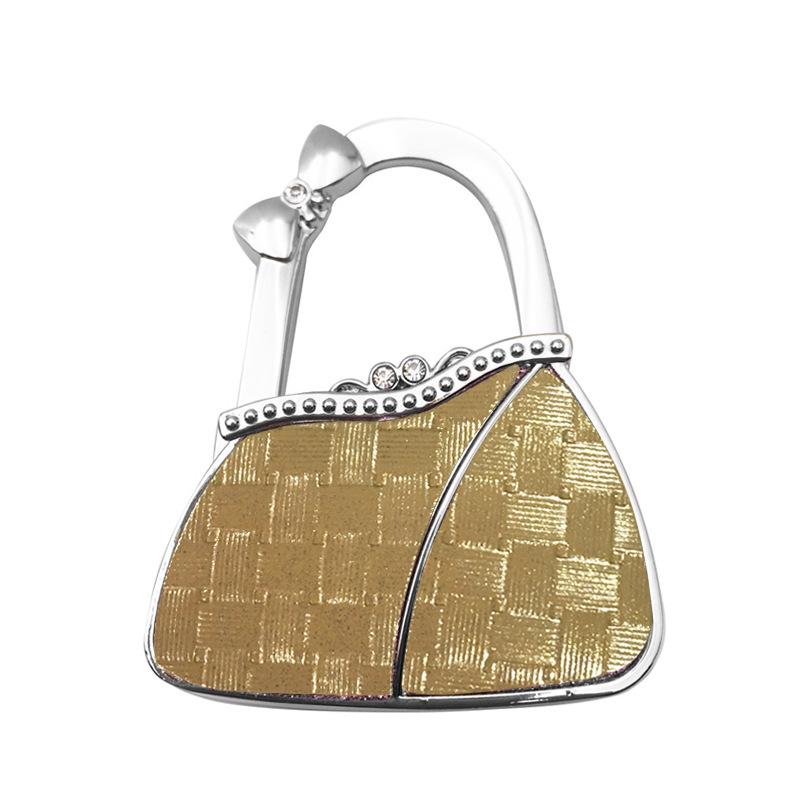 In Stock: New Style Dual-Diamond Folding Portable Metal Handbag Hook & Desktop Stand