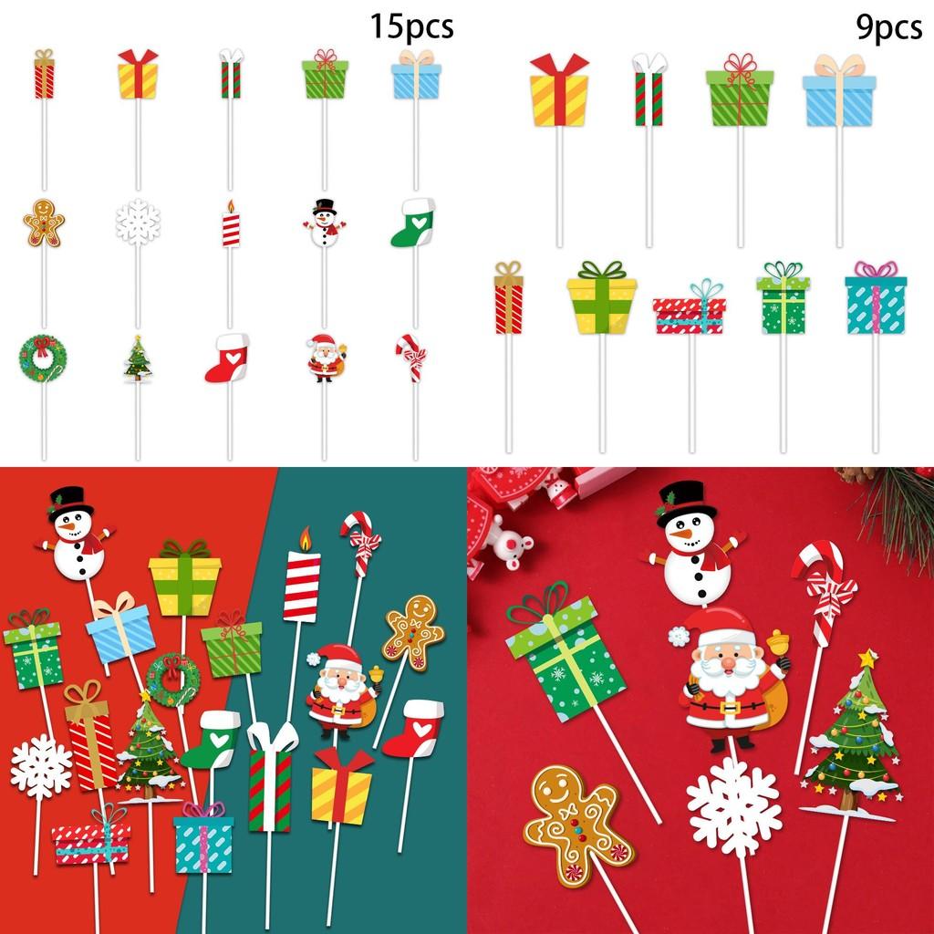 Christmas Party Cake Flags Plugin Set With Cartoon Design For Holiday Celebration And Dessert Decor
