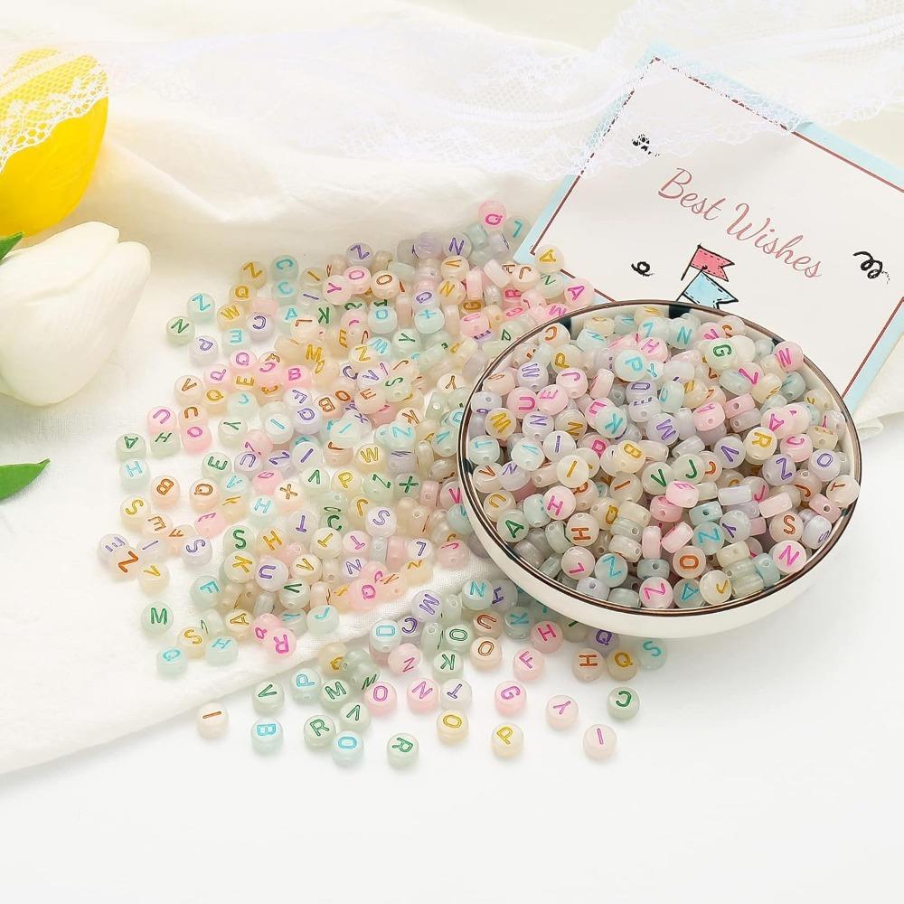 100/300/500 Letter Bead Luminous Acrylic Letter Bead Round 4X7mm Letter Bead Jewelry Discovery DIY Bracelet Necklace Craftsmanship Effect