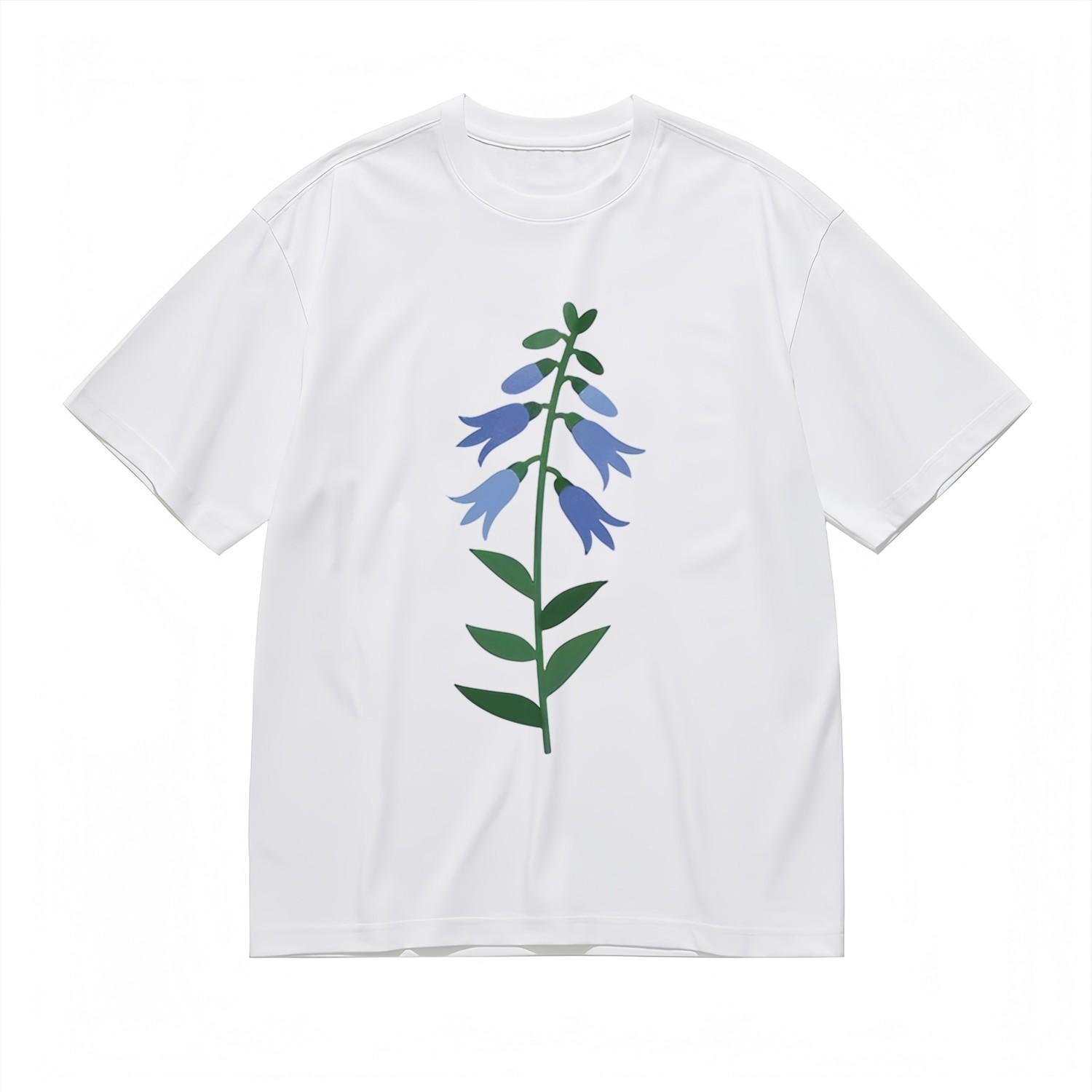 Soft Comfortable Classic T-Shirt Minimalist Blue Floral Cotton Tee XXXXL
