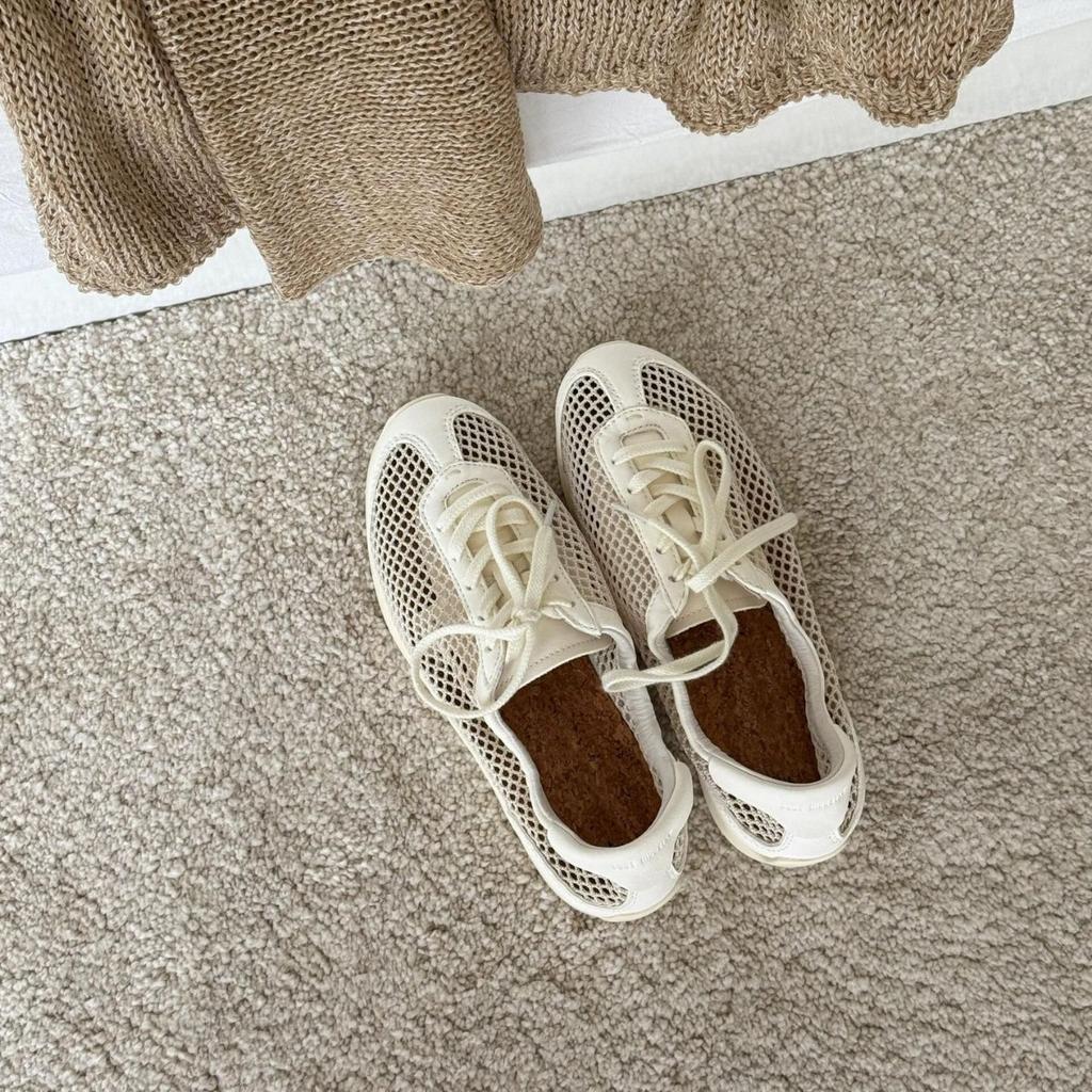 Sheepskin Version~ Leather Retro Mesh Ballet Shoes Breathable Sports Shoes Women's Versatile Casual Platform German Training Shoes Women