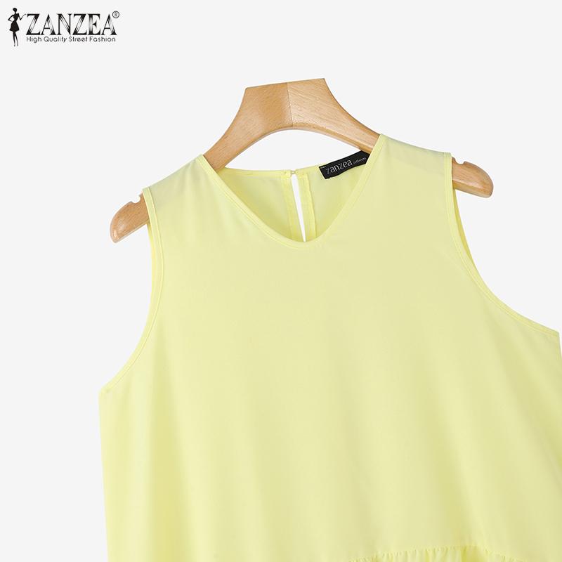 ZANZEA Dámské letní kulatý výstřih volné ležérní bez rukávů šaty