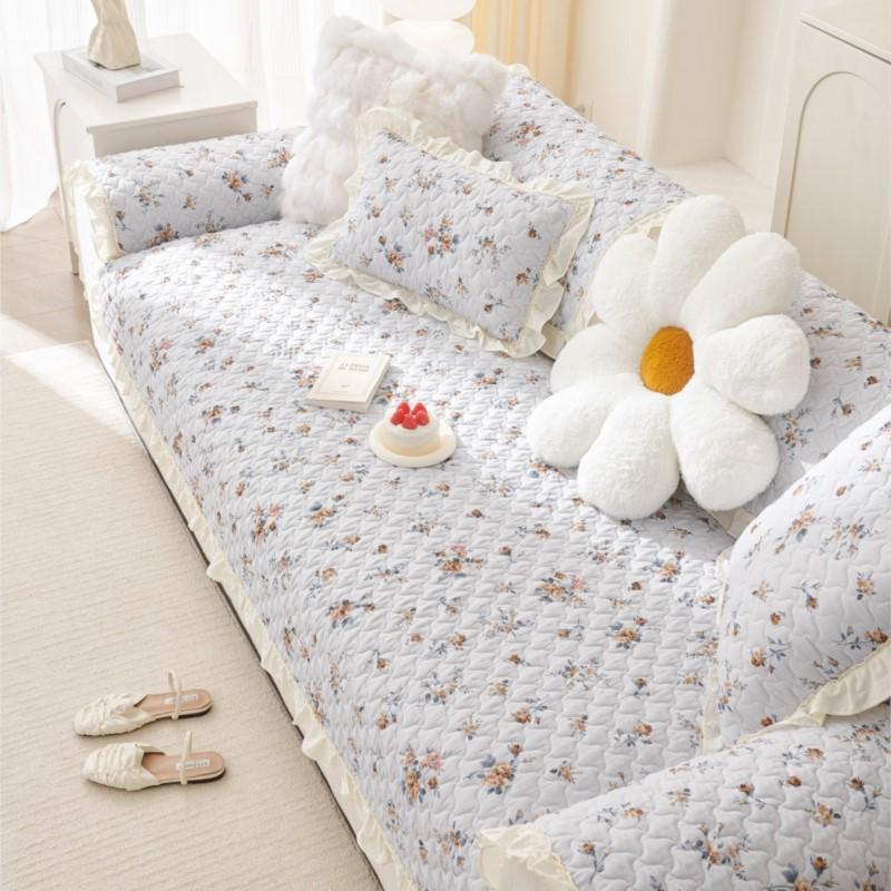 All Season Anti-Slip Cotton Universal Sofa Mat Living Room Washed Cotton Flower Printed Couch Slipcover Sofa Cushion Armrests