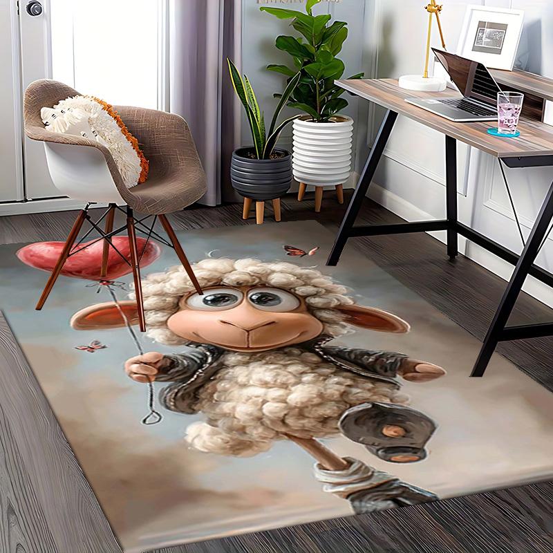 1pc Sheep with Heart Balloon Chair Mat - Anime Cartoon Design Office Chair Pad, Non-Slip Carpet for Home Decor, Seasonal Gift, Suitable for Office, Li