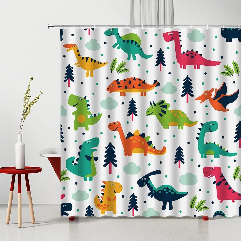 Legrační kočičí sprchový závěs Roztomilý kreslený lev Dinosaurus Zvířecí vana Zástěna Vodotěsné polyesterové závěsy pro děti Toaleta Koupelna