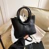 Urban Minimalist Creative Round Handheld Bag Large Capacity Tote Bag In Chic Brown Khaki White And Black Colors For Everyday Use