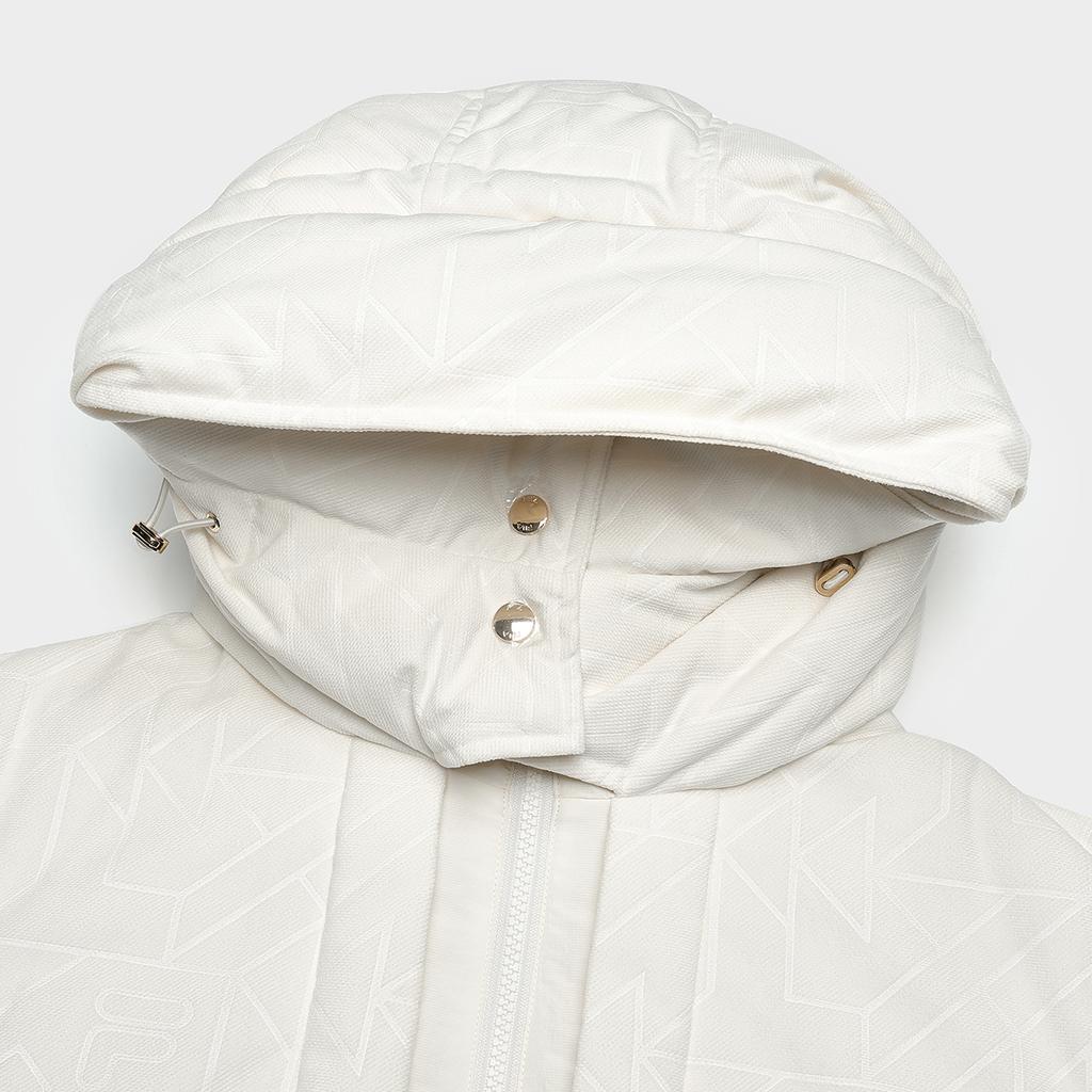 Fila Emerald Solid Color Hooded Casual Mid-Length Down Jacket Women Outerwear Ice-Cream-White F11W344905F-IV